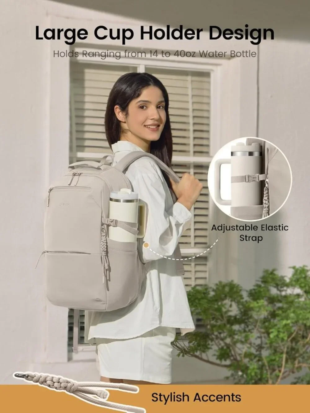 Stylish Women's Laptop Backpack with Tumbler Holder | Work & Travel Bag